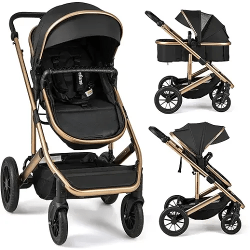 INFANS 2 in 1 Baby Stroller, Folding Newborn Pram Convertible Stroller Bassinet for Infant Foldable High Landscape Shock Absorption with Reversible Seat Aluminum Structure for Pushchair