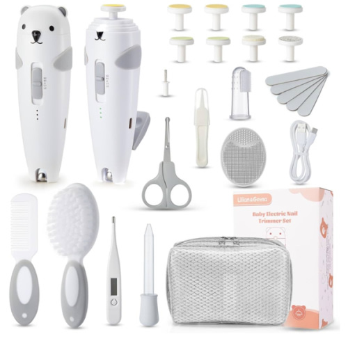 Lilian&Gema Baby Healthcare and Grooming Kit, 28-in-1 Rechargeable Nail Trimmer Electric Set, Dual Auto Light Baby Nail Care Kit, Portable Newborn Nursery Health Care Set for Infant Toddlers Boy Girl