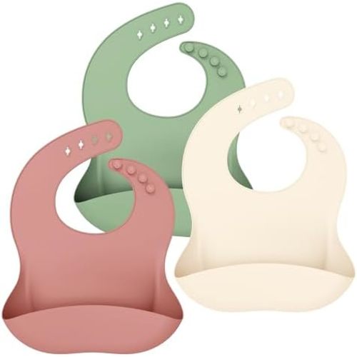 Cuddle Campus Set of 3 Silicone Bibs for Babies & Toddlers,Soft Adjustable Bibs with Pocket Food Catcher for Baby Girl,Boy