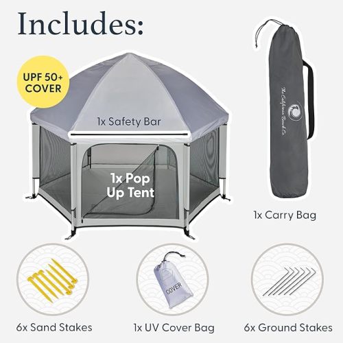 Light Grey POP 'N GO Baby Playpen - Indoor & Outdoor Playpen for Babies and Toddlers - Baby Beach Tent, Foldable, Portable W/Canopy & Travel Bag - Pop Up Pack and Play Yard