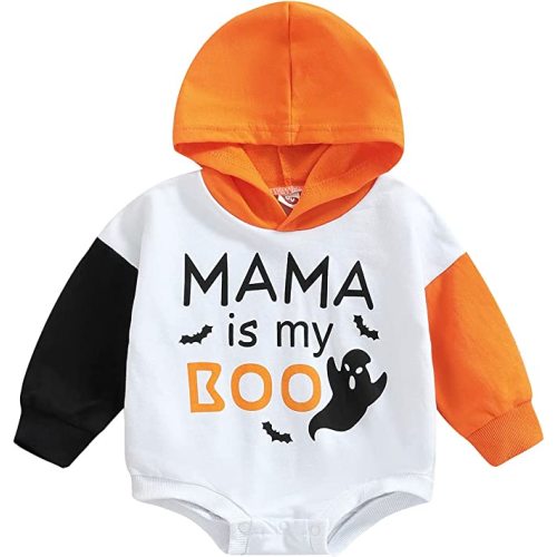 Newborn Baby Boy Girl Halloween Onesie Pumpkin Outfit Oversized Sweatshirt Hooded Ghost Skeleton Romper Clothes - Oversized Boo - 3-6 Months