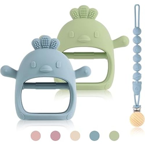 3 Packs Baby Teether Toy for 0-6 6-12 Months,Hold & Wear,BPA Free,Food Grade Silicone Teething Mitten, Anti Dropping Wrist Hand Teethers Baby Chew Toys for Sucking Needs(Pink & Dark Pink)