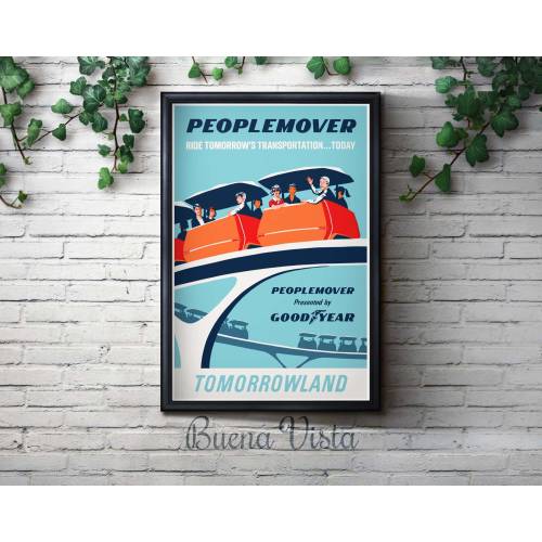 Vintage Disneyland People Mover Attraction Poster, Disney, Tomorrowland, Nursery, Kids Bedroom, Retro, Travel Poster, Wall Art