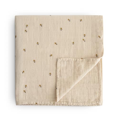 mushie Muslin Baby Swaddle Blanket | 100% Organic Cotton (Bees)