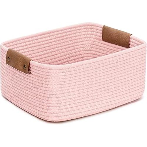 CHICVITA Pink Storage Baskets for Organizing, Gift Basket for Toys, Baby Basket for Diapers, Decorative Woven Baskets for Storage for Living Room, 14.5" x 13" x 6"