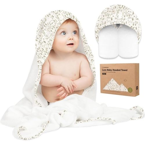 KeaBabies Hooded Baby Towel for Newborn - Viscose Derived from Bamboo Large Baby Bath Towels with Hood for Boys, Girls, Toddler, Extra Absorbent & Soft Newborn Bath Essentials (Wildwood, Regular)