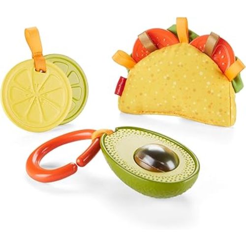 Fisher-Price Baby Toys Taco Tuesday Set, 3 Pretend Food Rattle & Sensory Activities for Newborns Ages 3+ Months