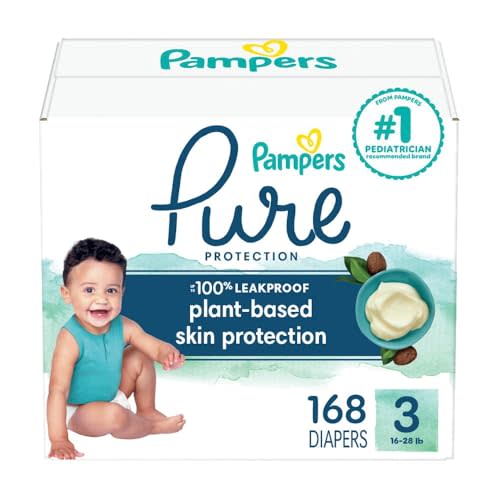 Pampers Pure Protection Diapers - Size 3, One Month Supply (168 Count), Hypoallergenic Premium Disposable Baby Diapers