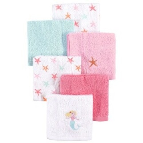 Hudson Baby Infant Girl Super Soft Cotton Washcloths Set, Mermaid, One Size - Mermaid - One Size