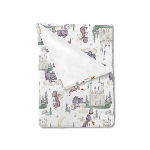 HawSkgFub Cute Dragon Fairy Tale Baby Blanket Girl Shower Gift, Purple Castle Cloud Moon Star Flannel Fleece Nursery Bed Receiving Blankets, Soft Lightweight Newborn Infant Toddler Crib Bedding 30x40