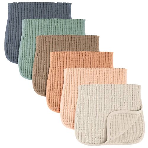 Konssy 6-Pack Absorbent Muslin Burp Cloths, 100% Cotton, Large Burping Clothes Set for Newborn, Baby Girls and Boys