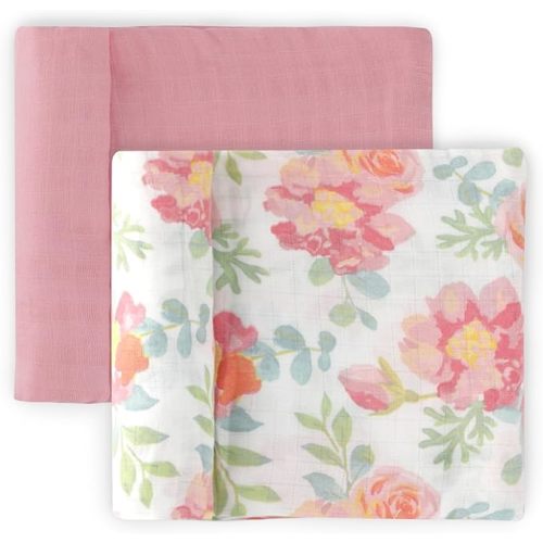 Featherhead™ 100% Cotton Muslin Swaddle Blankets for Baby Girl - Large 47”x 47” - Pre-Washed, Soft, & Breathable - Newborn Essential & Perfect Baby Registry Gift (2 Pack - Garden Floral)