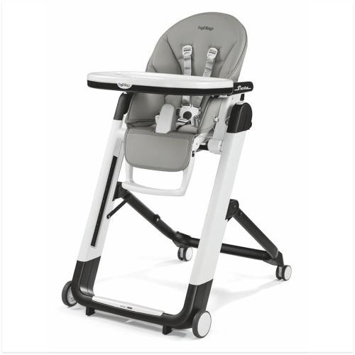 Peg Perego Siesta, Grow with Baby Folding High Chair & Recliner, Height Adjustable, Quick Claen & Easy Push Wheels for Babies & Toddlers, Made in Italy, Ice (Grey)