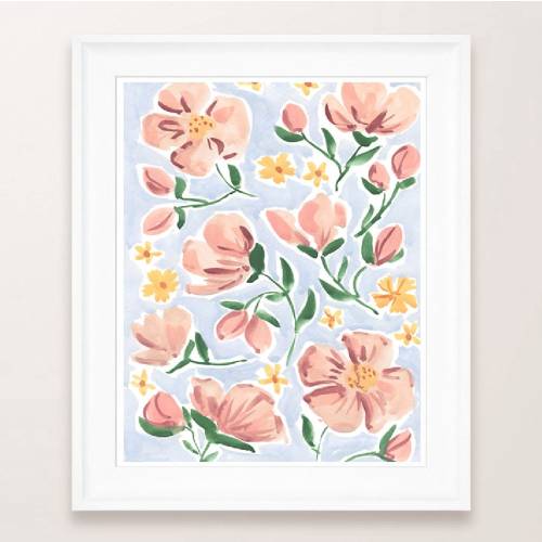 Watercolour Florals Print - Sabina Fenn illustration  May Flowers Watercolor and Gouache illustration baby blue pink and orange florals art
