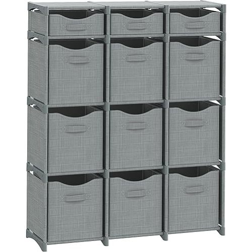 12 Cube Closet Organizers And Storage | Includes All Storage Cube Bins | Easy To Assemble Closet Storage Unit With Drawers | Room Organizer For Clothes, Baby Closet Bedroom, Playroom, Dorm (Grey)