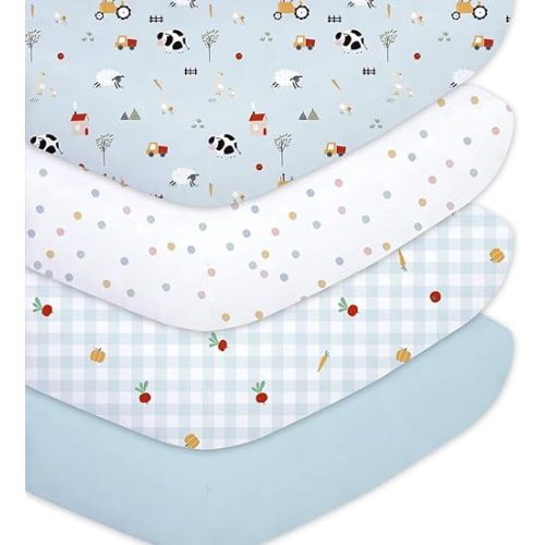Plushii 4 Pack Fitted Crib Sheets for Baby Boys, 28"x 52" Extra Soft Microfiber Crib Sheet Set for Standard Crib & Toddler Mattress Pad,Blue Sheep