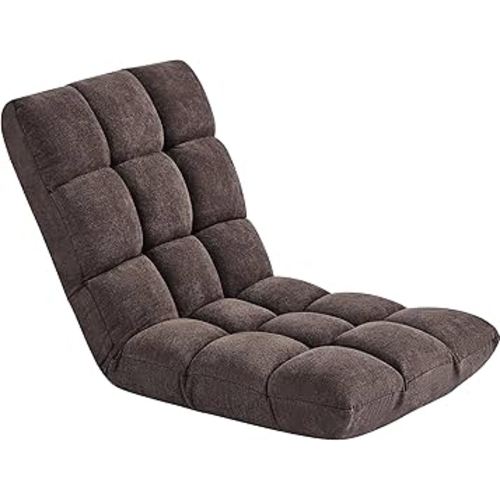 Yaheetech Floor Folding Chair with Back Support, Padded Folding Gaming Sofa Chair with 14 Adjustable Backrest, Adults Couch Recliner, Floor Seating Lounge Chair, Armless Meditation Chair, Brown