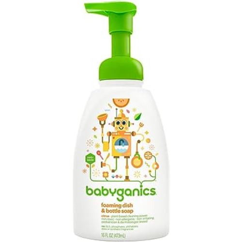 Babyganics Foaming Dish & Bottle Soap, Pump Bottle, Citrus, Plant-Derived Cleaning Power, Removes Dried Milk, 16 Fl Oz