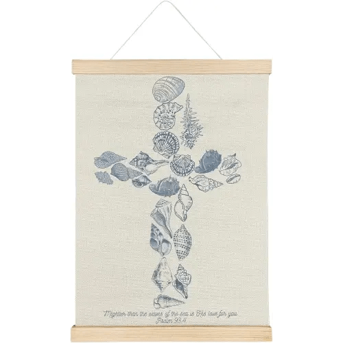 SereneHanctuary Christian Beach Coastal Wall Art, Shell Bible Verses Wall Decor, Christian Poster Hanger Frame for Nursery Room Bedroom Classroom,12X16Inches