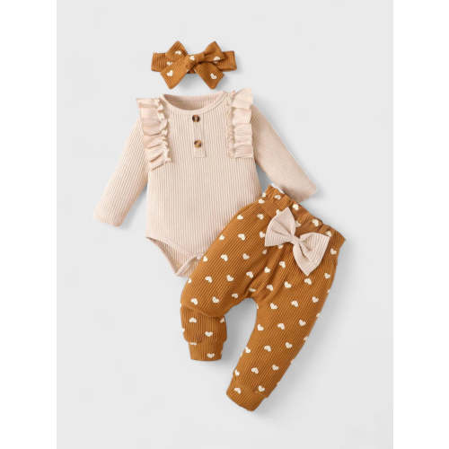 3 Pc Baby Girl Ribbed Dotted Hearts Set