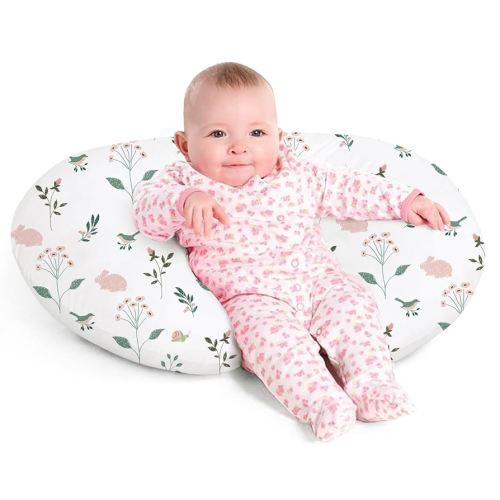 Little Grape Land Nursing Pillow for Infants, Breastfeeding Pillows, Baby Support Pillow for Nursing, Bottle Feeding, Tummy Time with Machine Washable Cover & Breathable Filling (Little Bunny)