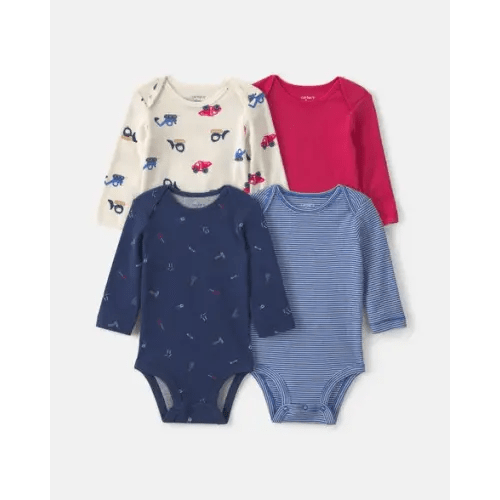 Baby Boy 4-Pack Construction Long-Sleeve Multipack Bodysuits | Carter's