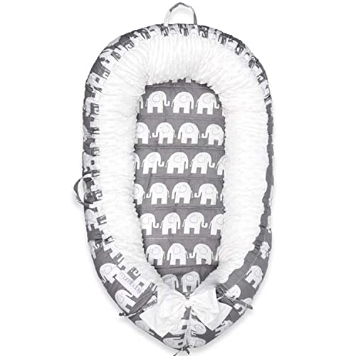 JOCUTE Baby Lounger, Ultra Soft 100% Cotton & Breathable Fiberfill Newborn Lounger, Portable Adjustable Infant Floor Seat for Travel, Newborn Must Have Essentials Baby Registry Search(Elephant)