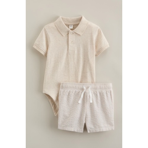 Cotton Polo Bodysuit & Shorts Set, 3M