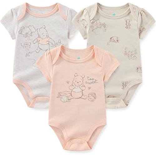 Disney Winnie the Pooh Baby Girls 3 Pack Bodysuit for Newborn and Infant