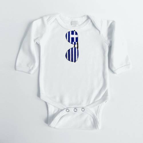 Greek Flag Aviator Sunglass Embroidered Long Sleeve Baby One Piece