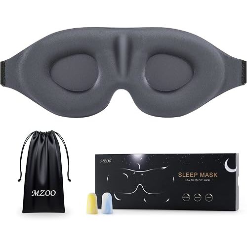 MZOO Luxury Sleep Eye Mask for Side Sleeper Men Women, Zero Eye Pressure 3D Sleeping Mask, Light Blocking Patented Design Night Blindfold, Soft Eye Shade Cover for Travel, Grey
