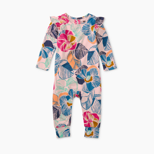Tea Collection Ruffle Shoulder Baby Romper - Okinawa Tropical Floral, 3-6 M