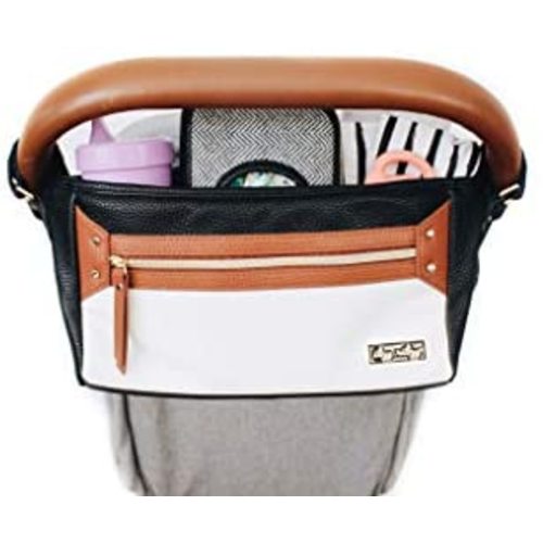 Itzy Ritzy Adjustable Stroller Caddy – Stroller Organizer Featuring Two Built-in Pockets, Front Zippered Pocket and Adjustable Straps to Fit Nearly Any Stroller, Coffee and Cream