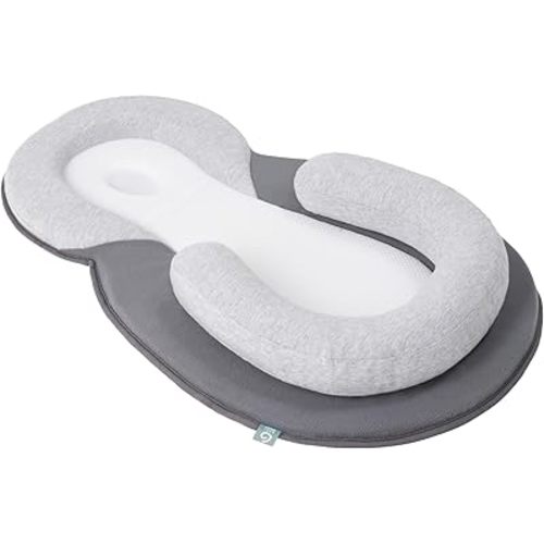 Babymoov SoCosy Baby Lounger for Newborn, Infant Support Cushion, Adjustable Leg Roll, Breathable Cotton, Grey