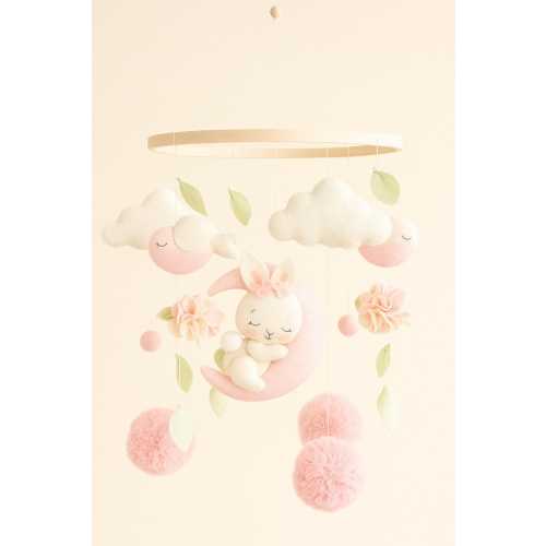 Handmade Mobile Woodland Crib Cheerful Sleepy Bunny Baby Room Accessory Mobile Felt Rabbit Sky Baby Mobile Hanging Mobile Child Animal Theme