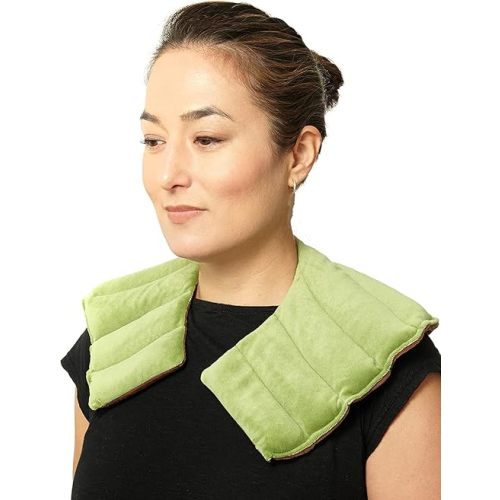 Dreamtime Spa Comforts Microwaveable Hot or Cold Neck Shoulder Wrap with Aromatherapy, Lavender and Peppermint Herbal, Green