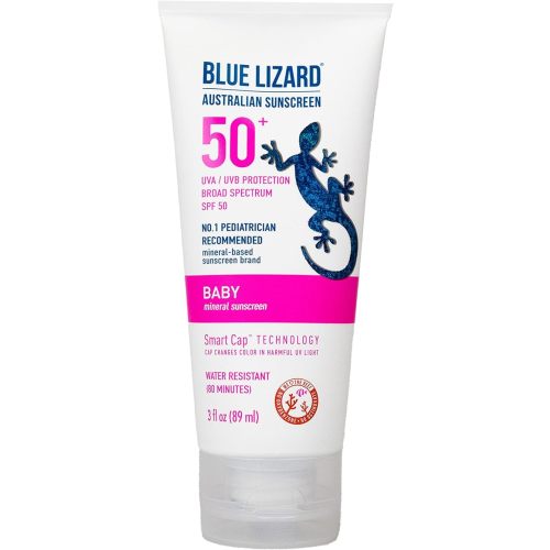 BLUE LIZARD Baby Mineral Sunscreen with Zinc Oxide, SPF 50+, Water Resistant, UVA/UVB Protection with Smart Cap Technology - Fragrance Free, 3 Ounce Tube