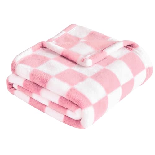 Yurhap Checkered Baby Blanket for Girls Pink Fleece Baby Blankets for Girls Boys, Warmer Comfort Lightweight Bed Blanket for Toddlers Infants or Newborn, 30''x40'', Pink