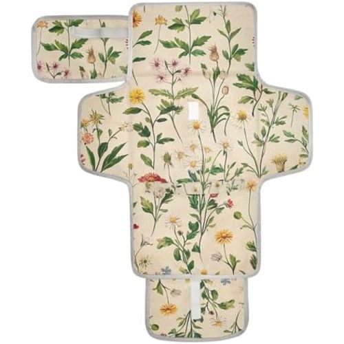 Portable Diaper Changing Pad Waterproof Foldable Travel Changing Mat with Built-in Pillow for Newborn Girls Boys Toddlers Moms Dads Parents Daisy Flower