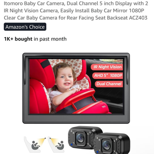 Itomoro Baby Car Camera, Dual Channel 5 inch Display with 2 IR Night Vision Camera, Easily Install Baby Car Mirror 1080P Clear Car Baby Camera for Rear Facing Seat Backseat ACZ403