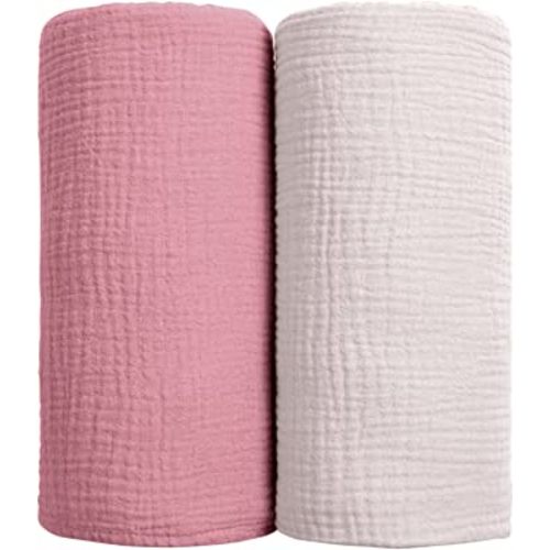 lulumoon Muslin Swaddle Blanket Baby - Cotton Swaddling Blanket Soft Baby Receiving Blanket Neutral 2Pack(Pink)