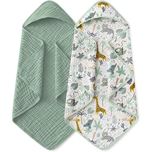 Yoofoss Hooded Baby Bath Towels 2 Pack 100% Muslin Organic Cotton with Hood