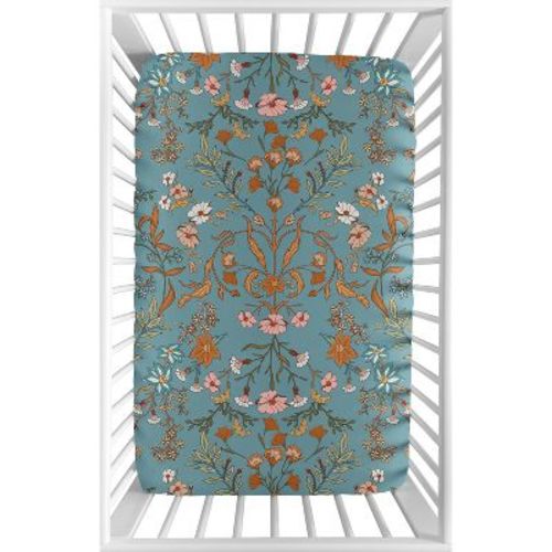 Sweet Jojo Designs Girl Baby Fitted Mini Crib Sheet Boho Floral Wildflower Blue Orange and Pink