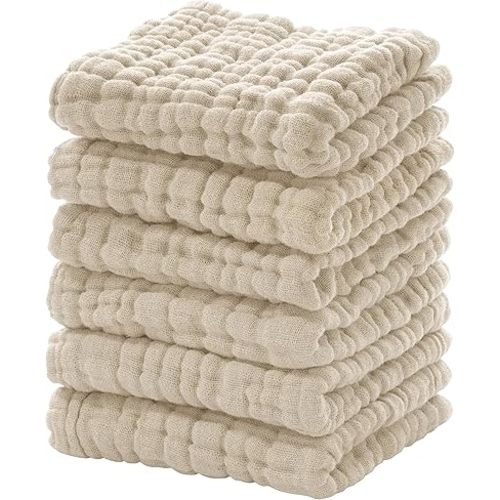 Looxii Baby Washcloths Muslin Burp Cloths Soft Absorbent Muslin Baby Face Towels for Newborns, 6 Pack, 12x12 Inches