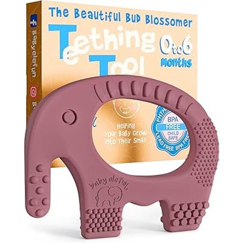 Teething Toys for Babies Age 0 to 6 Months - Baby Elefun 5X Pain Relief Smart Teether - Zero Developmental Delay Silicone Baby Teething Toy Ring - Cute Infant Shower Gift Chew Toy for Babies