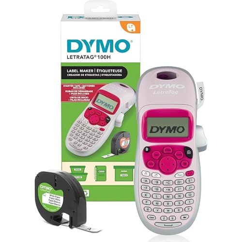 DYMO® LetraTag LT-100H Handheld Label Maker | ABC Keyboard Label Printer with Easy-to-Use, 13 Character LCD Screen | Great for Home & Office Organisation | Pink (New)
