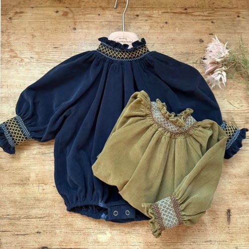 Baby Monbebe Embroidered Smocked Romper 6-12 MONTHS NAVY