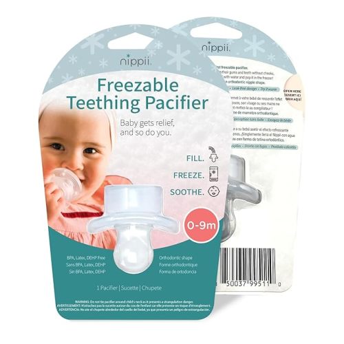 Nippii Freezable Pacifier & Ice Cube Tray, Baby Teether Toys 0-9 Months | Hands-Free, Cold Silicone Teethers, Teething Relief, Infant Teether, BPA Free, Ice Cube Tray, Freezer Toys, Made in USA