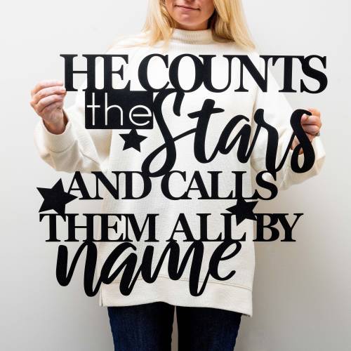 Metal Word Wall Art | He counts the stars and calls them all by name Bible Verse Art, Psalm 147:4 Scripture Inspirational Christian Wall Art
