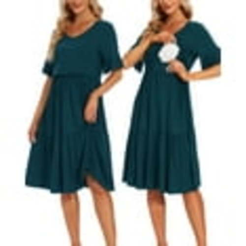 Smallshow Women's Short Sleeve Ruffle Nursing Dress Maternity Breastfeeding Clothes